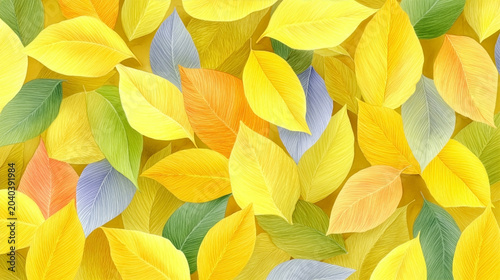 Botanical drawing abstract golden leaves, autumn wallpaper backdrop