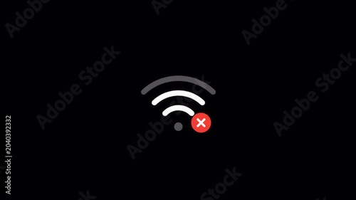 Wifi Signal Icon Animation on Transparent Background, No Internet Connection, Network Error, Lost Wireless Signal, Offline Connectivity Problem Motion Graphic 4k video