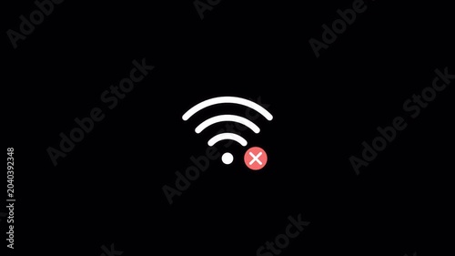 No Wifi Signal Icon Animation with Red X Mark, Internet Connection Error, Lost Wireless Network, Disconnected Symbol, Offline Motion Graphic, Alpha Background Loop 4k video