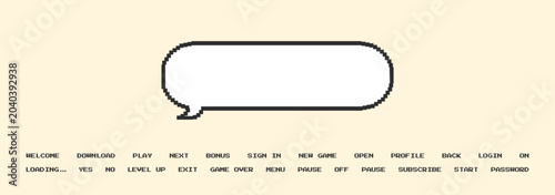 Empty dialogue box with different text or message bubble. Y2k style collection. Retro pixelated frame for 8 bit game style.