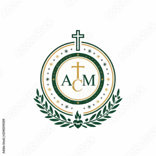 Quadro su tela Christian Emblem with Cross and Laurel Wreath.