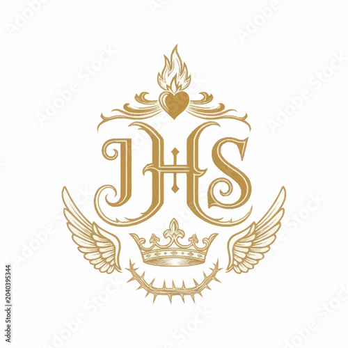 Obraz na plátne Sacred Heart of Jesus Emblem with Wings and Crown.