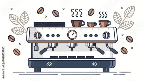 Tableau sur toile Coffee Machine With Cups On Top.