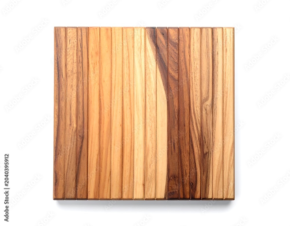 Naklejka premium Square Wooden Board with Vertical Grain Texture Mockup Isolated on Clean White Background for Branding, Signage and Product Presentation