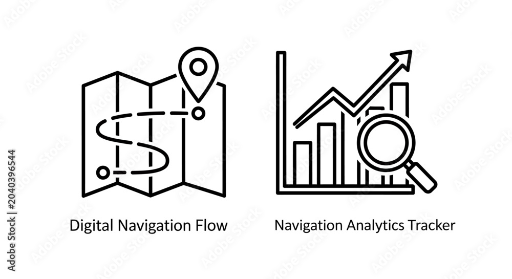 Obraz premium Digital navigation map and navigation analytics icons with navigation, analytics