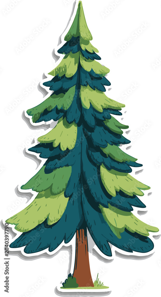 Obraz premium Stylized Pine Tree Sticker Illustration Isolated on White