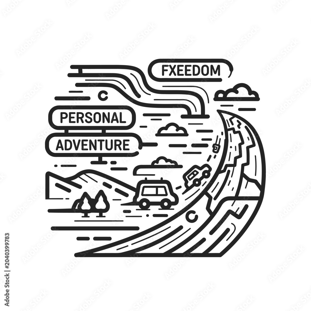 Obraz premium Road trip vector illustration, sign freedom, personal travel adventure