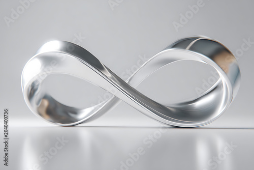 Sleek metallic infinity symbol, an elegant representation of eternal possibilities, endless potential, and timeless connection, ideal for modern brands and innovative concepts