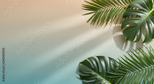 Vibrant japanese tanabata festival background with tropical leaves and gradient colors