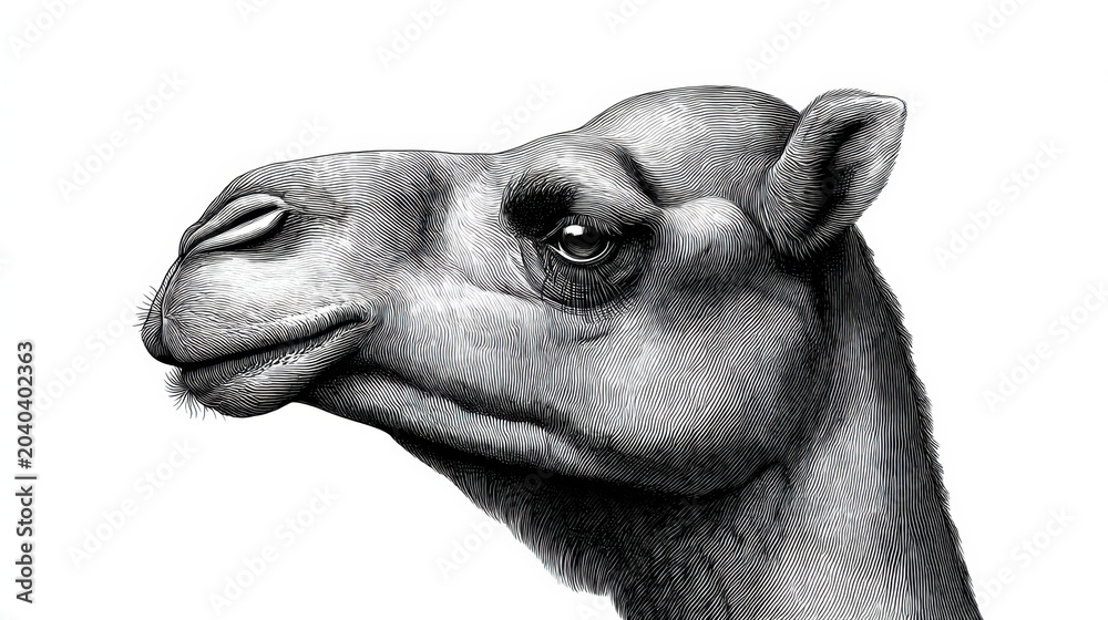 Obraz premium Detailed black and white sketch of a camel
