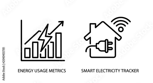 Fotografi Energy usage metrics and smart electricity tracker outline icons with efficiency