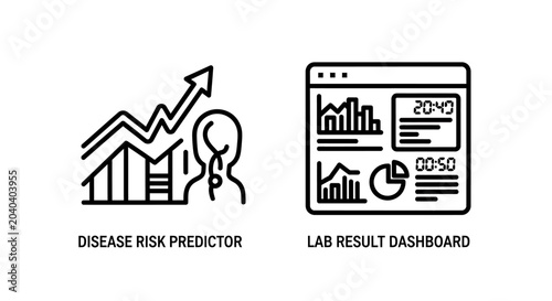 Bilde på lerret Disease risk predictor and lab result dashboard medical healthcare data icons