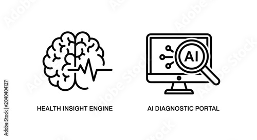 Photos Ai brain health insight engine and diagnostic portal icons with artificial intel
