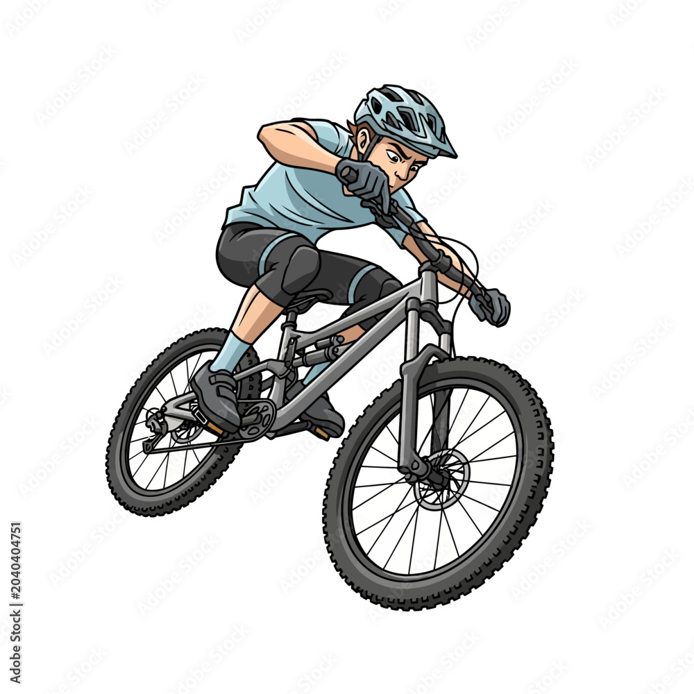 Naklejka premium Mountain biker riding bike illustration isolated on white background
