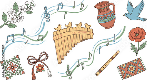 Fotografie Traditional Romanian Moldovan Folk Culture and Spring Festival Martisor Icon Set