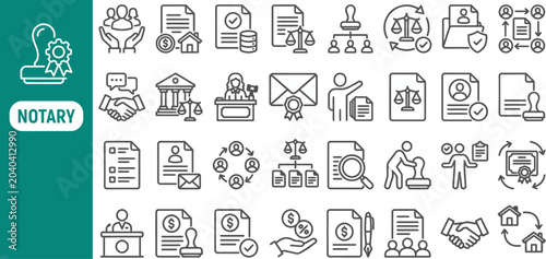 Schilderij op canvas Notary Public outline icon set