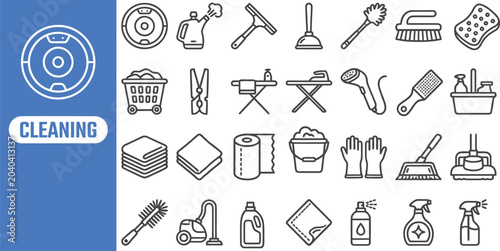 Photos Cleaning Supplies outline icon set
