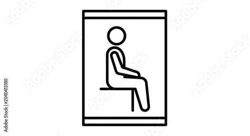 Minimalist icon of a person sitting in a confined rectangular space, representing privacy or isolation
