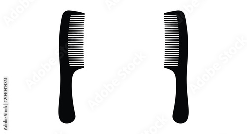 Schilderij op canvas Two barber combs displayed in a black silhouette against a white background silh