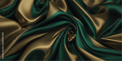 Foto Elegant green silk fabric background with smooth satin waves, soft luxurious tex