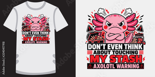 Quadro em tela Angry axolotl guardian t shirt design with snack stash and funny warning message cartoon