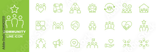 Modern Community web icons in line style. People, family, friendship, community, neighborhood, inclusion. Editable stroke. Vector illustration. charity web icons set. help, assistance, volunteer icons