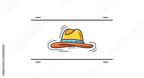 Yellow fedora hat floating on water, summer vacation, travel, adventure, iconic fashion accessory