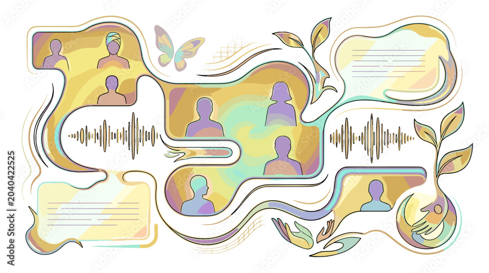 Naklejka premium Abstract digital communication network with interconnected chat bubbles