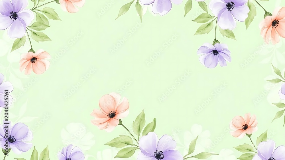 Fototapeta premium Floral Border Design Light Green