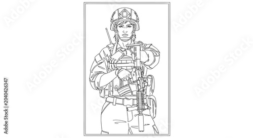 Female Soldier in Combat Gear Holding Rifle, Military Woman, Tactical Equipment, Warrior