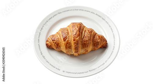 Foto Freshly baked golden flaky butter croissant on white plate