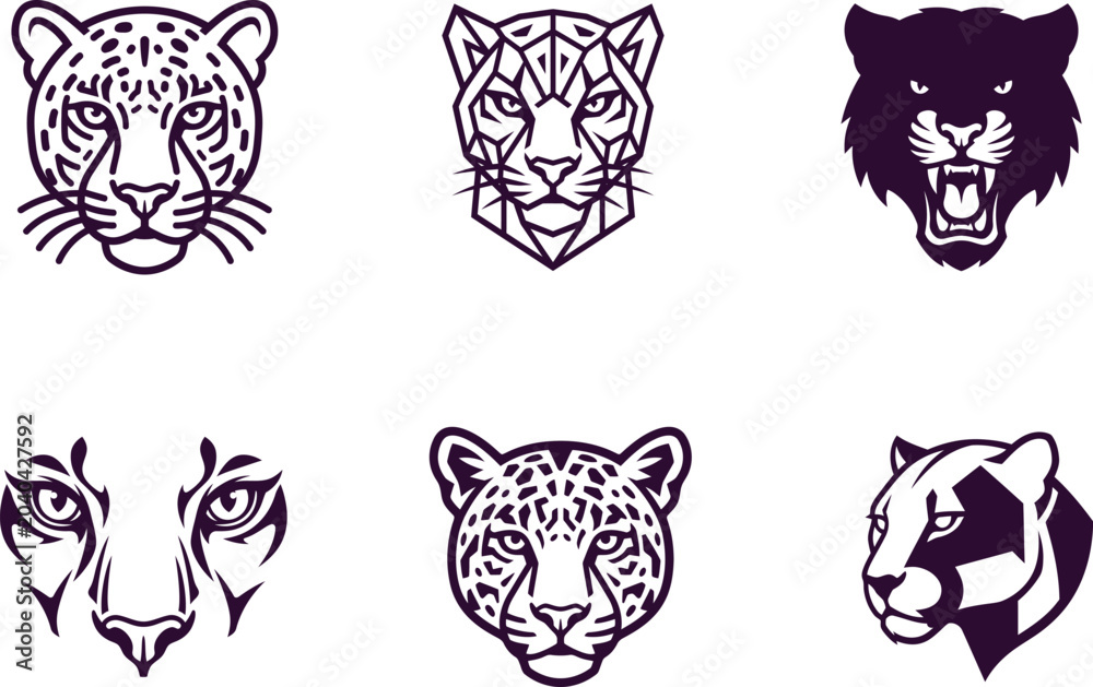 Obraz premium Collection of six different animal head illustrations in various styles and designs