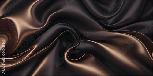 Abstract Black and Golden Fabric Waves Background: Elegant Shiny Material Texture for Fashion or Design Projects.