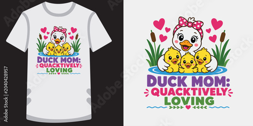 Quadro su tela Duck mom quacktively loving - cute cartoon mother duck and ducklings graphic design