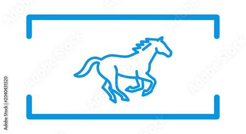 Running Horse Silhouette Icon, Blue Outline, Minimalist Style, Vector Graphic