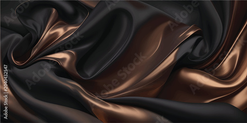 Cuadro en lienzo Luxurious Black and Gold Silk Fabric Texture – Elegant Abstract Flowing Waves