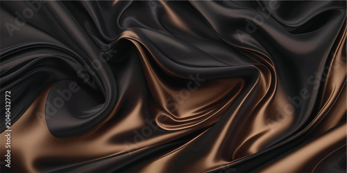 Foto Abstract glossy brown silk fabric with metallic highlights and flowing curves