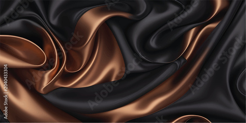 Bild auf Leinwand Abstract glossy brown silk fabric with metallic highlights and flowing curves