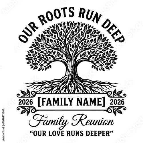 Schilderij op canvas Our Roots Run Deeper Family Reunion 2026 Custom Family Name Tree Heritage Design