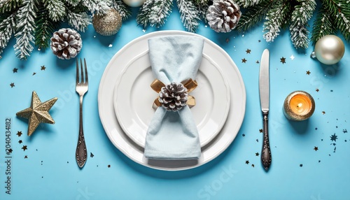 Festive Christmas Table Setting with Elegant Decorations and Holiday Ambiance.