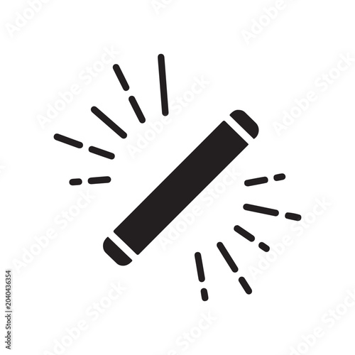 Billede på lærred Explosive black dynamite stick emitting radiant energy bursts on white backgroun