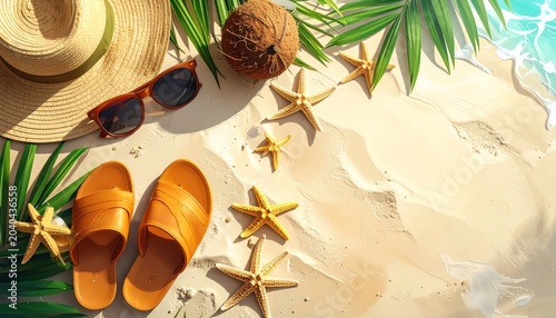 Summer Beach Vacation with Starfish and Accessories.