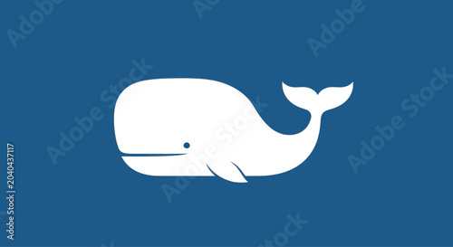 Cuadro en lienzo Simple white whale graphic element on blue background, flat design concept