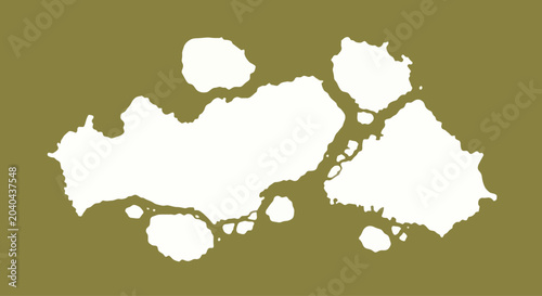 Abstract organic shapes in white on olive green background, graphic element concept