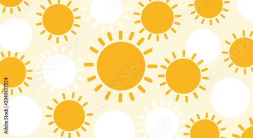 Cute suns pattern, graphic element, simple flat design in yellow and white