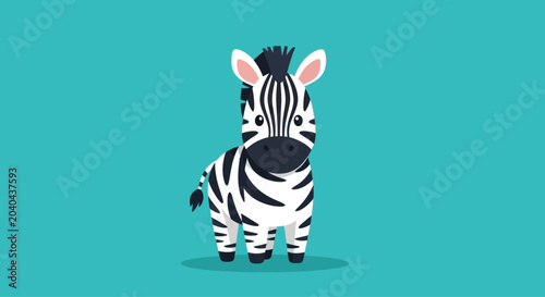 Cute cartoon zebra character illustration on a teal background, graphic element