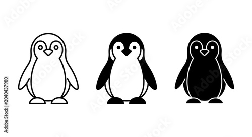 Fotografie Penguin Icons Set: Simple Black and White Vector Illustrations for Wildlife, Arc