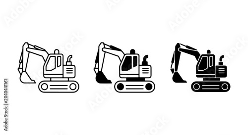 Billede på lærred Excavator Icons Set: Heavy Machinery Vector Graphics, Construction Equipment Sym