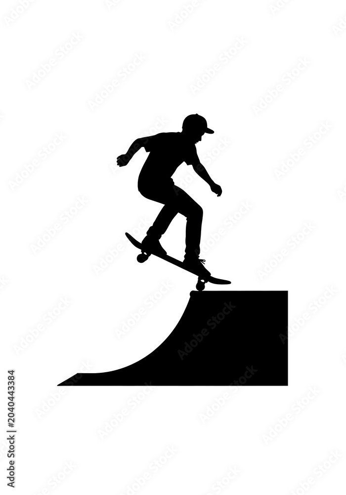 Naklejka premium Skateboarder performing a trick on a ramp silhouette