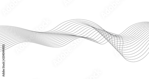 Minimalist abstract wave line art, flowing gray curved lines on white background, modern geometric vector pattern for corporate branding, elegant digital soundwave motion graphic